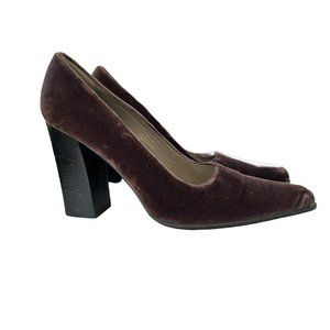 Vintage Prada Velvet Block Heel Pumps Dark Academia Quiet Luxury 90s Chic